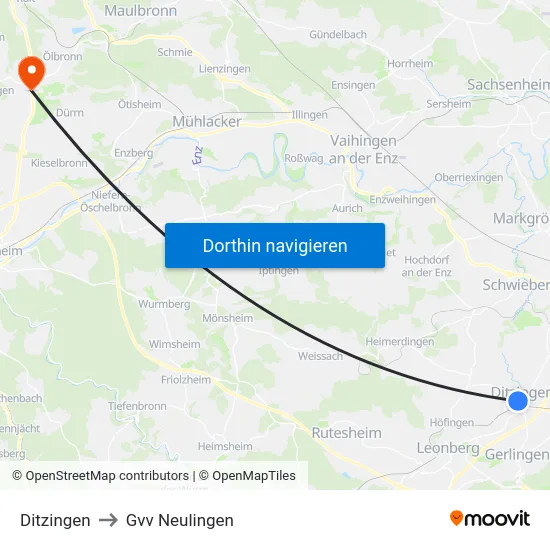 Ditzingen to Gvv Neulingen map