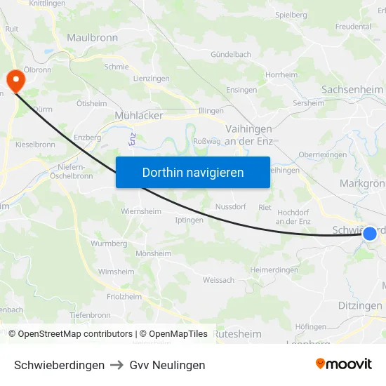 Schwieberdingen to Gvv Neulingen map