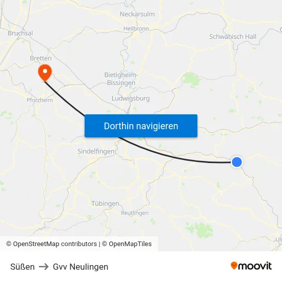 Süßen to Gvv Neulingen map