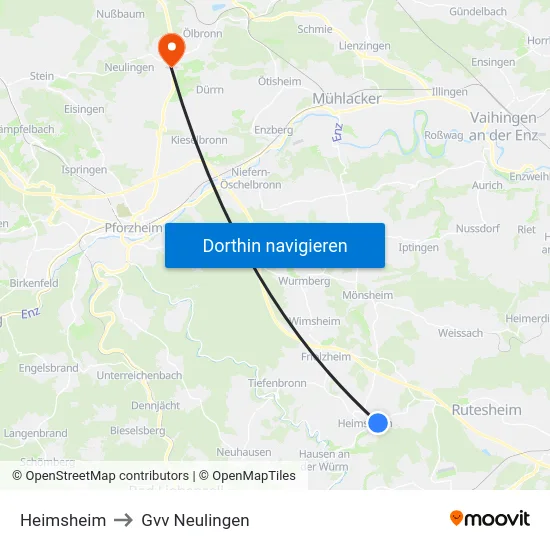 Heimsheim to Gvv Neulingen map