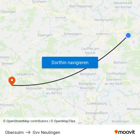 Obersulm to Gvv Neulingen map
