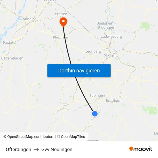 Ofterdingen to Gvv Neulingen map