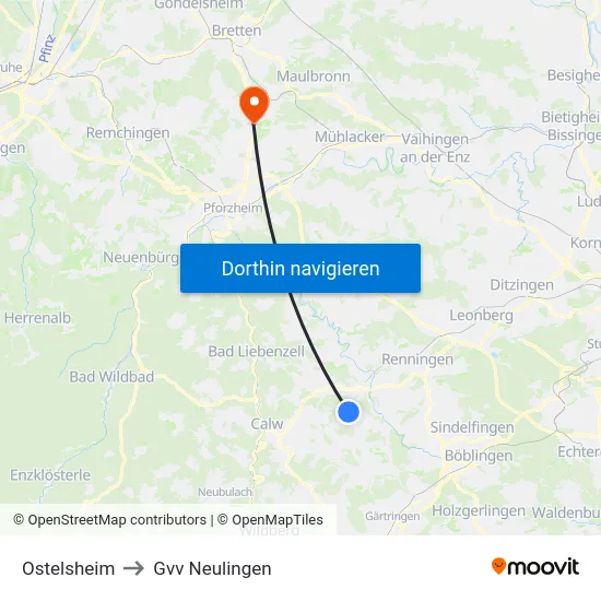 Ostelsheim to Gvv Neulingen map