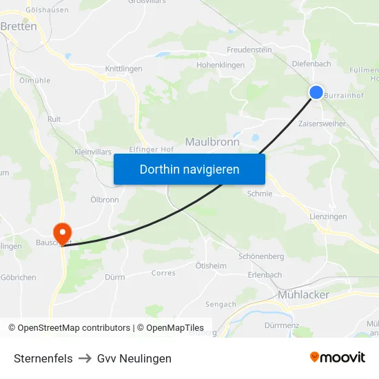 Sternenfels to Gvv Neulingen map