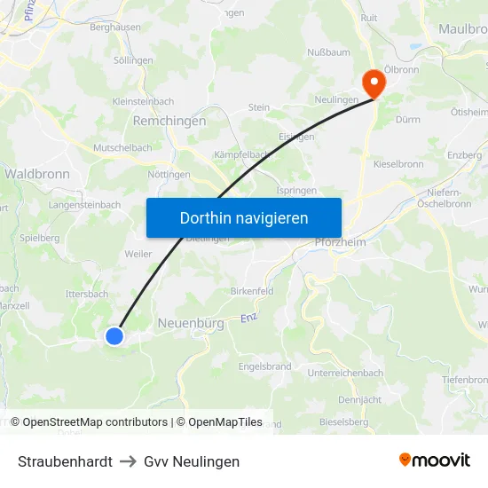 Straubenhardt to Gvv Neulingen map