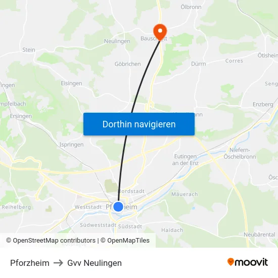 Pforzheim to Gvv Neulingen map