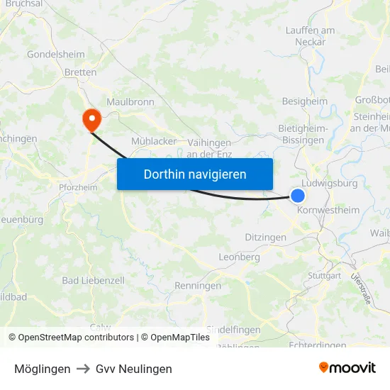 Möglingen to Gvv Neulingen map