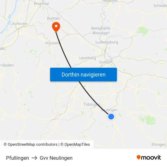 Pfullingen to Gvv Neulingen map