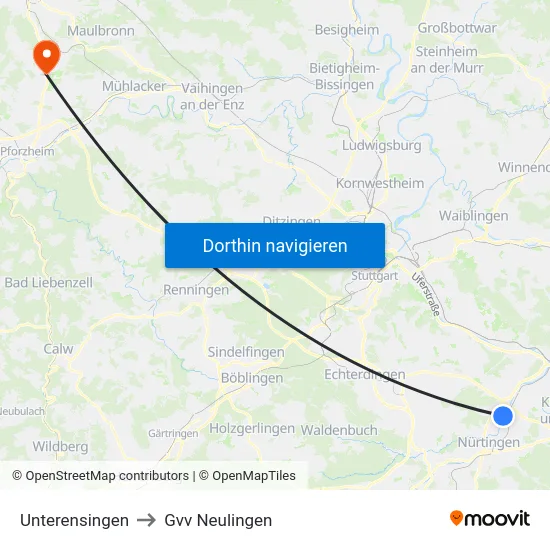 Unterensingen to Gvv Neulingen map