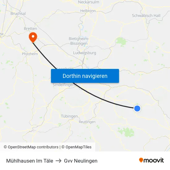Mühlhausen Im Täle to Gvv Neulingen map
