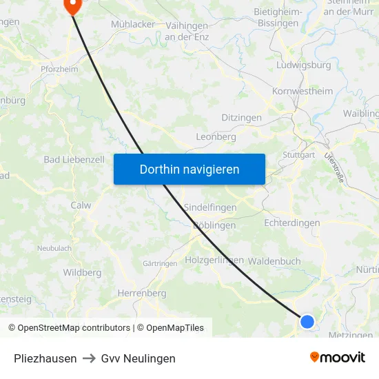 Pliezhausen to Gvv Neulingen map