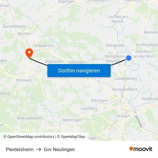 Pleidelsheim to Gvv Neulingen map