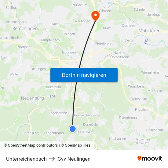 Unterreichenbach to Gvv Neulingen map