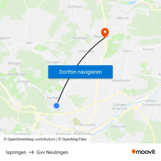 Ispringen to Gvv Neulingen map