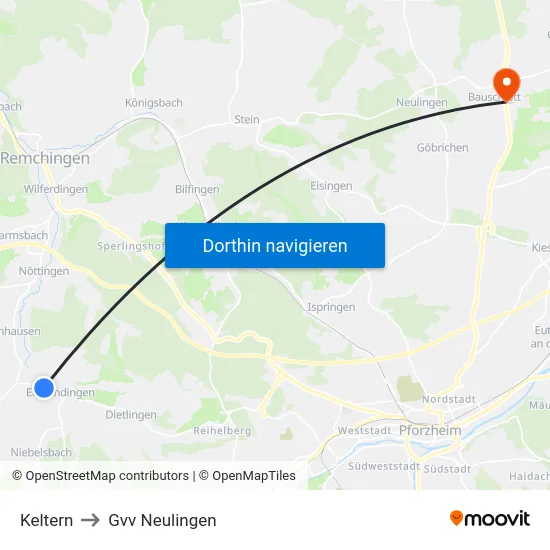 Keltern to Gvv Neulingen map