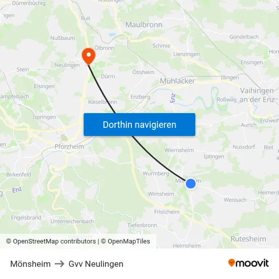 Mönsheim to Gvv Neulingen map
