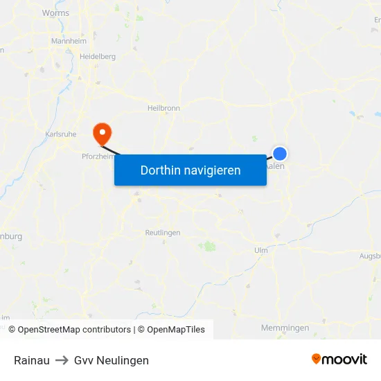 Rainau to Gvv Neulingen map