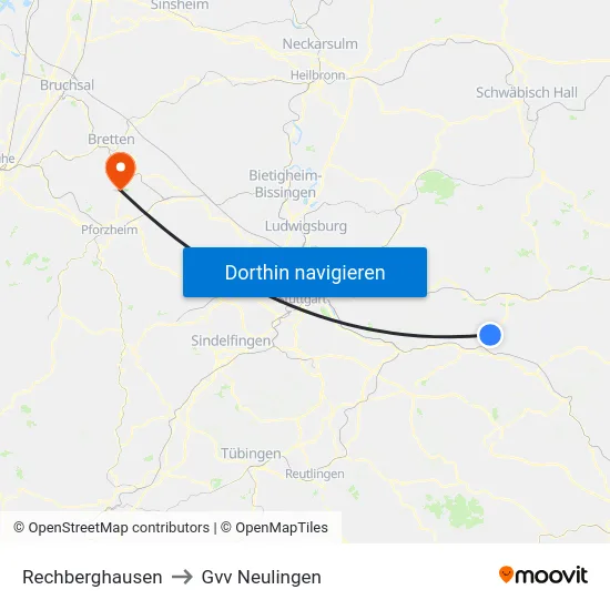 Rechberghausen to Gvv Neulingen map