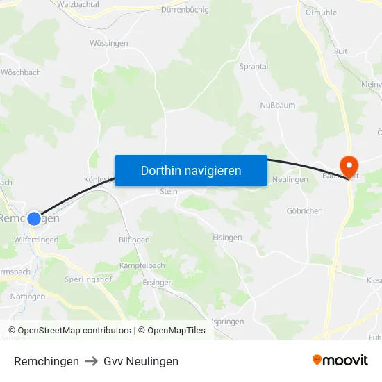 Remchingen to Gvv Neulingen map