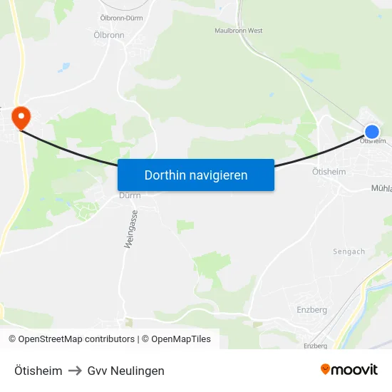 Ötisheim to Gvv Neulingen map
