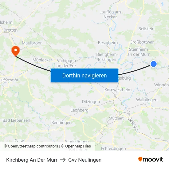 Kirchberg An Der Murr to Gvv Neulingen map