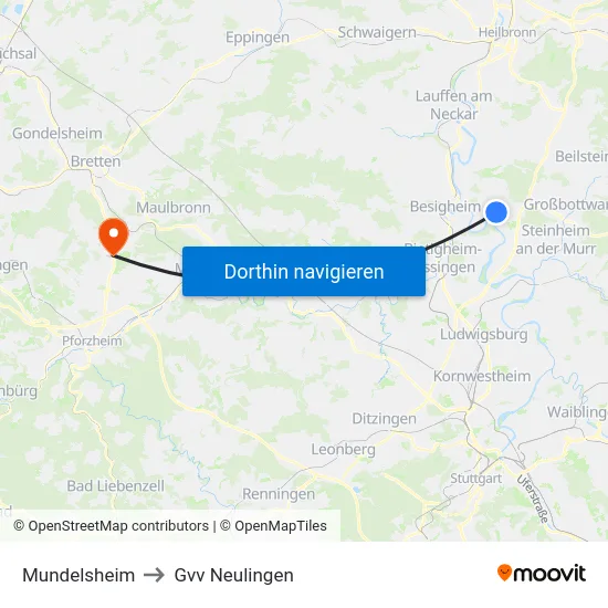 Mundelsheim to Gvv Neulingen map