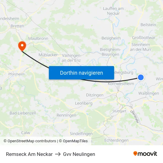 Remseck Am Neckar to Gvv Neulingen map