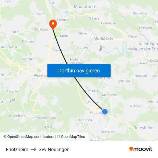 Friolzheim to Gvv Neulingen map