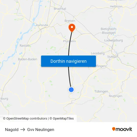 Nagold to Gvv Neulingen map