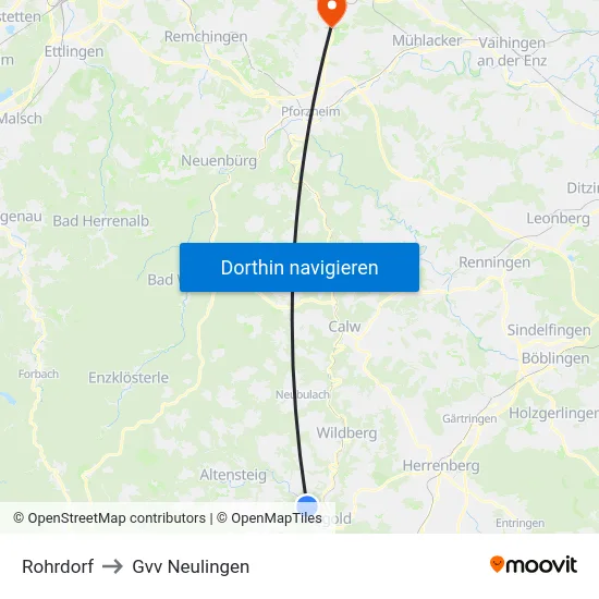 Rohrdorf to Gvv Neulingen map