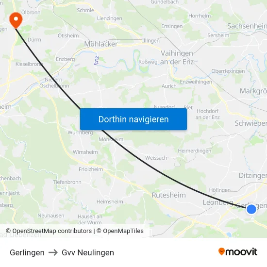 Gerlingen to Gvv Neulingen map
