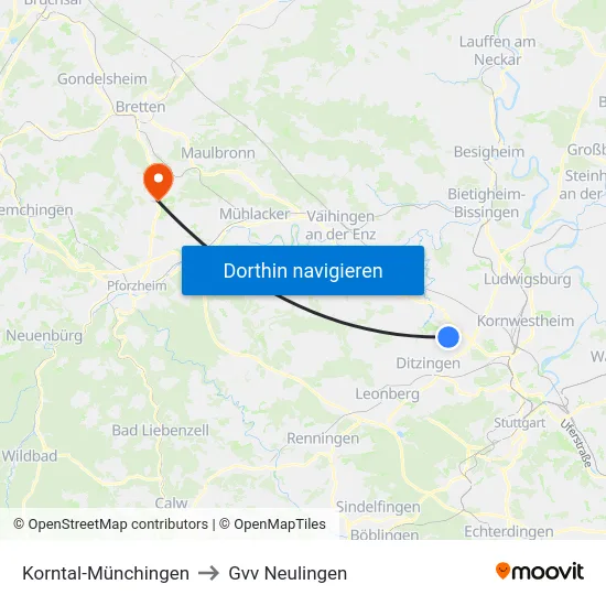 Korntal-Münchingen to Gvv Neulingen map