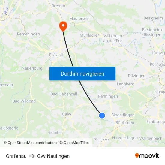 Grafenau to Gvv Neulingen map