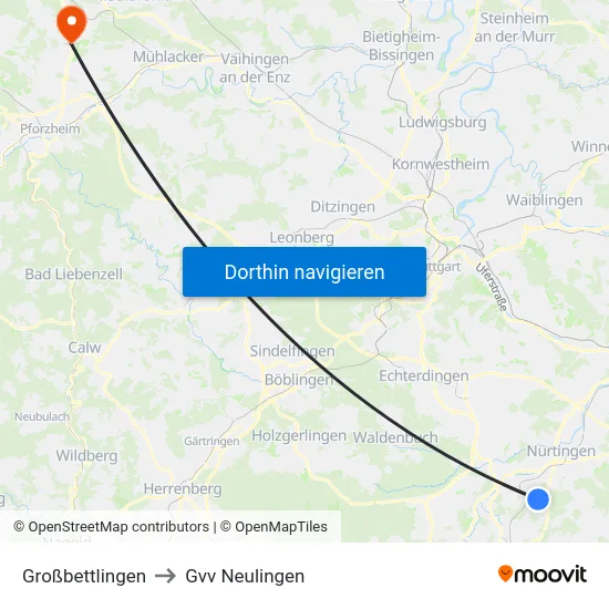 Großbettlingen to Gvv Neulingen map
