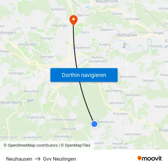 Neuhausen to Gvv Neulingen map