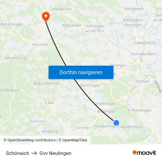 Schönaich to Gvv Neulingen map
