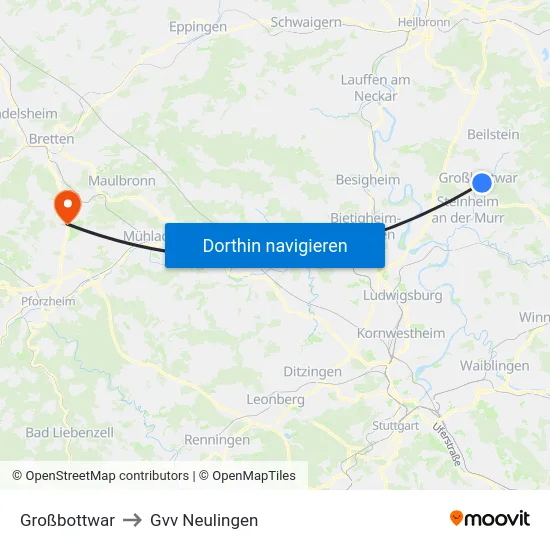 Großbottwar to Gvv Neulingen map