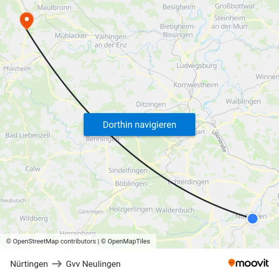 Nürtingen to Gvv Neulingen map