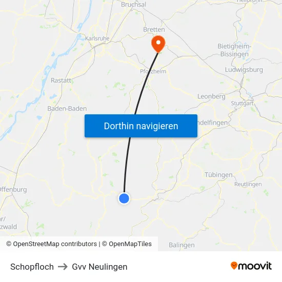 Schopfloch to Gvv Neulingen map