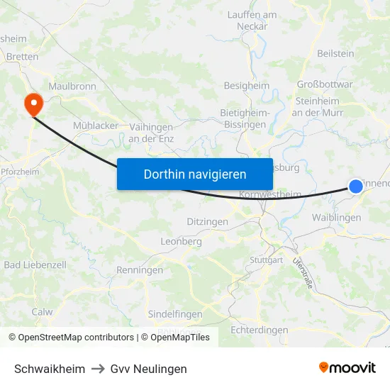 Schwaikheim to Gvv Neulingen map