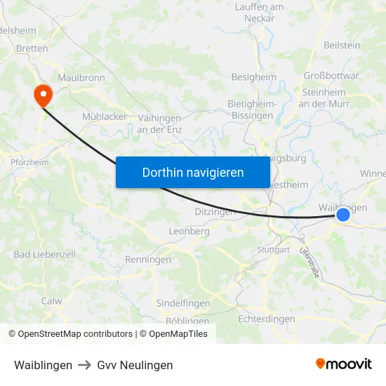 Waiblingen to Gvv Neulingen map