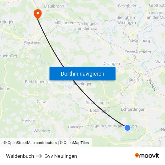 Waldenbuch to Gvv Neulingen map