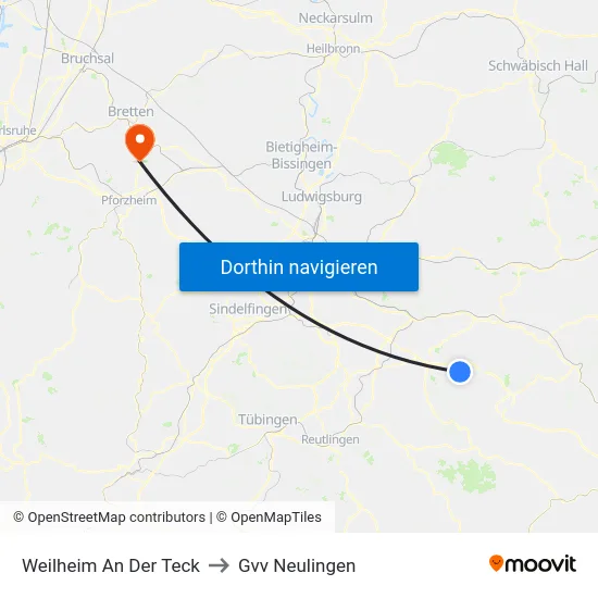 Weilheim An Der Teck to Gvv Neulingen map