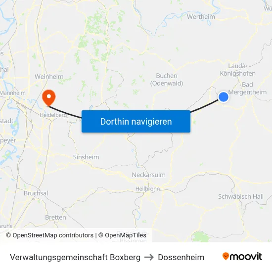Verwaltungsgemeinschaft Boxberg to Dossenheim map