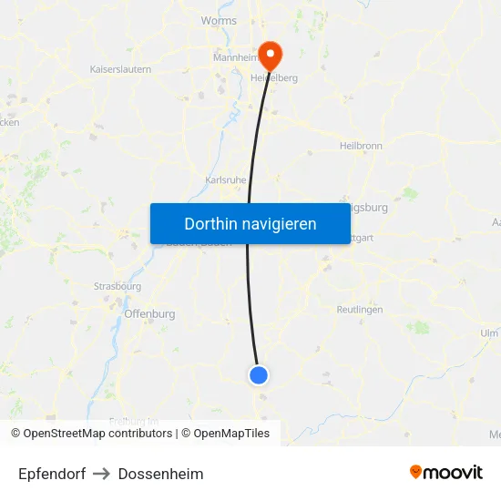 Epfendorf to Dossenheim map