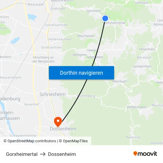 Gorxheimertal to Dossenheim map