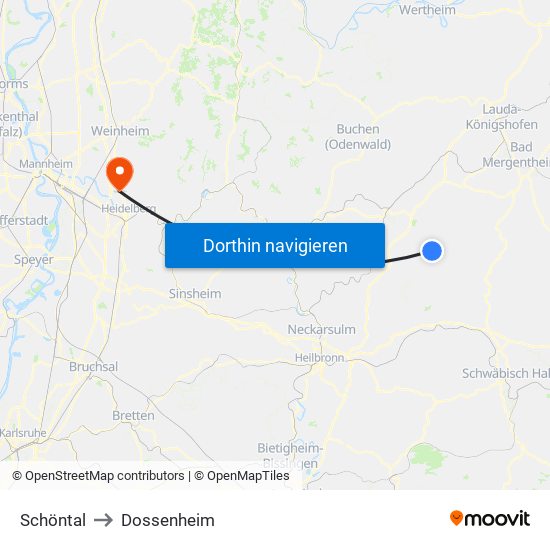 Schöntal to Dossenheim map