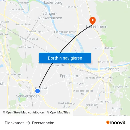Plankstadt to Dossenheim map