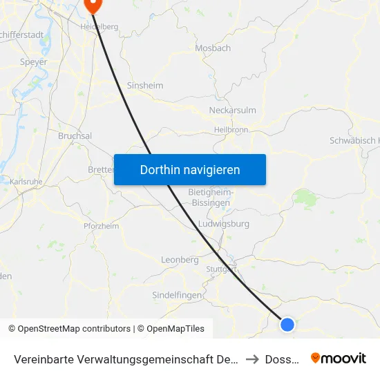 Vereinbarte Verwaltungsgemeinschaft Der Stadt Kirchheim Unter Teck to Dossenheim map