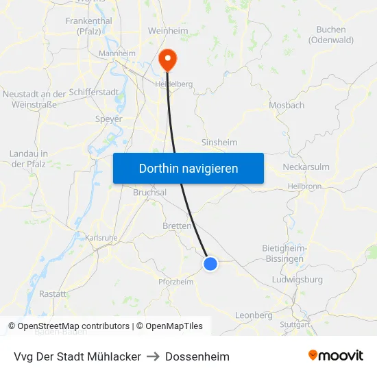 Vvg Der Stadt Mühlacker to Dossenheim map